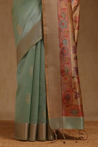 Soch Womens Powder Blue Tussar Floral Printed Saree