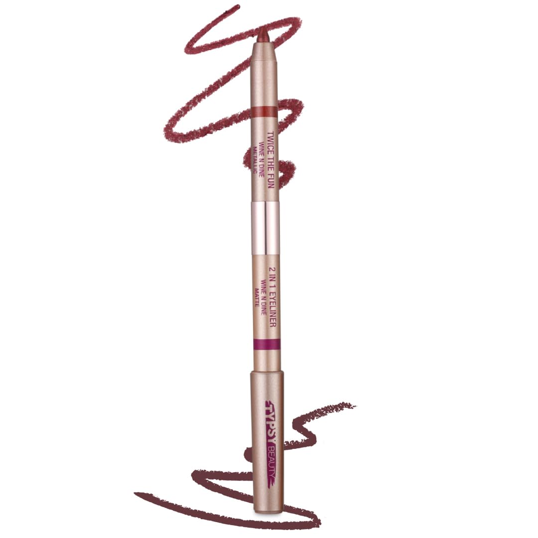 Typsy Beauty Double-Ended Eyeliner & Eyeshadow | Matte & Metallic Creamy Dual-Ended Eyeliner Pencil | One Swipe Application | Long-Lasting & Waterproof | Available in 5 shades | 2g (Wine and Dine 01)