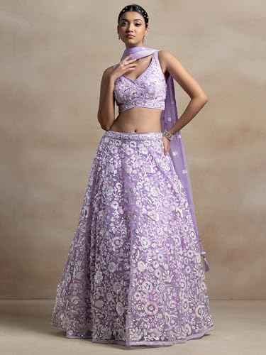 Zeel Clothing Women's Sequins Embroidered Soft Net Designer Lehenga Choli with Dupatta (5126-Lavender-Womens-Lehenga-Choli-Latest; Free Size) (Lavender)