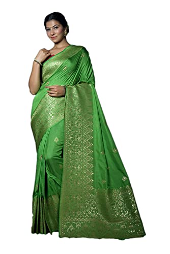 Vardha Women's Banarasi Raw Silk Saree With Blouse Piece (Kashika Silk_440_Green)