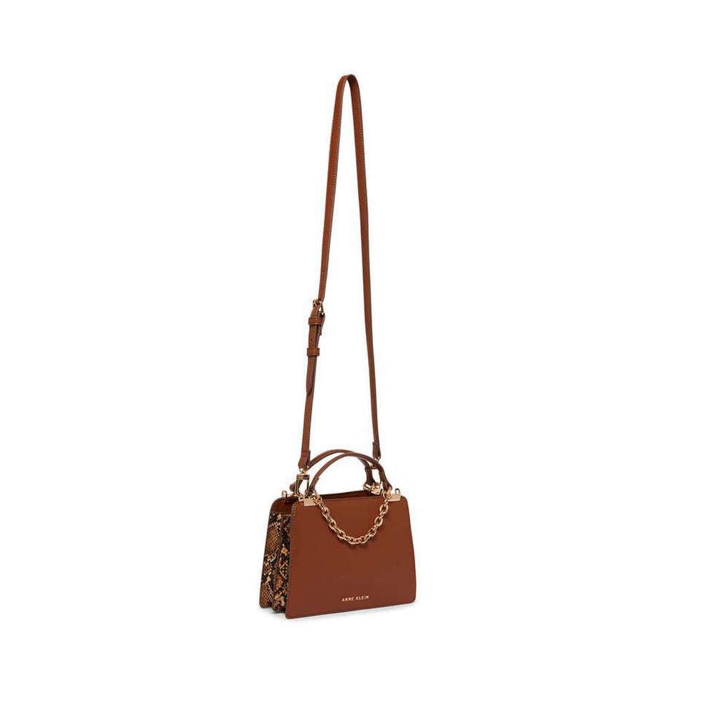 Anne Klein Solid Faux Leather Zipper Closure Women's Satchel Bag (Brown, XL)