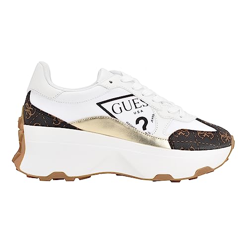 Guess Women's Calebb3 Trainers, White Brown 145, 7 UK