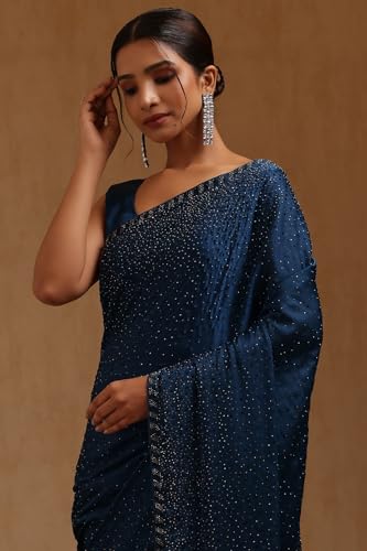 Soch Womens Blue Crepe Saree With Stone Work