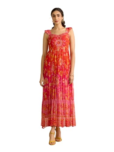 Aarke Ritu Kumar Orange Hannah Fit & Flare Sleeveless Long Dress