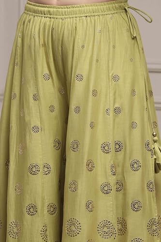 Biba Women Green Cotton Printed Sharara Suit Set_38