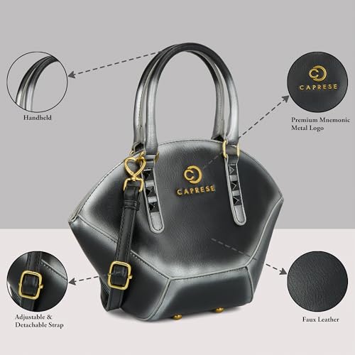 Caprese Dee Medium Satchel Handheld Bag for Women with Adjustable & Detachable Strap | Premium Metal Logo & Back Zipper Pocket | Stylish and Functional Design | Perfect for Daily Use (Black)
