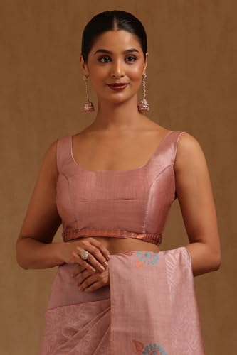 Soch Womens Onion Pink Tussar Zari Woven Design Saree