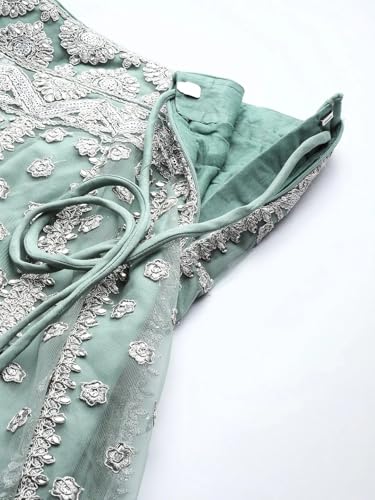 Zeel Clothing Women's Zari Sequins Embroidered Work Soft Net Lehenga Choli With Dupatta (6013-Pista-Women-Lehenga-Choli; Free size) (Pista)