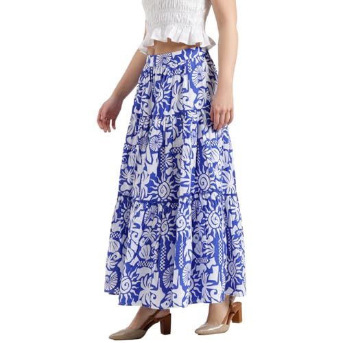 United Colors of Benetton Regular Fit High Rise Printed Skirt (Size : 24) - 26P4WVLSK318I901 Blue