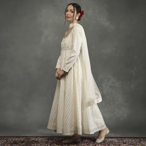 BIBA Women's Silk Chanderi Kurta Sets (CKD10745AW24CRM_Neutral