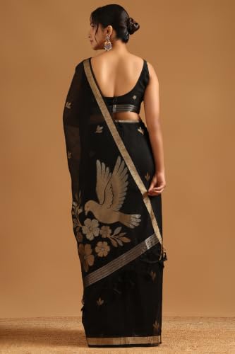 Soch Womens Black Organza Botanical Zari Woven Saree