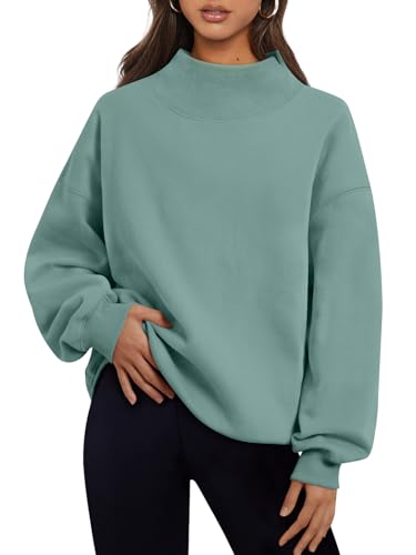 Trendy Queen Womens Oversized Sweatshirts Turtleneck Pullover Long Sleeve Hoodies Tops Fall Fashion Outfits 2025 Clothes, Green, Large