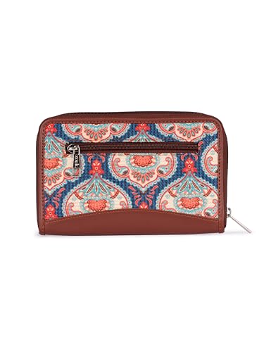 ZOUK Women's Handmade Vegan Leather Wallets and Jute Purse for Ladies - Clutch with Indian Print - Wallets for Mobile Phones