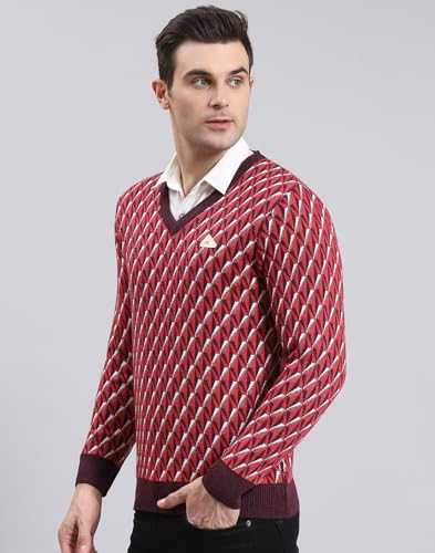 Monte Carlo Purple Wine Mix Self Design Pullover | Warm Woolen Pullover for Men | Soft Comfortable Knitted Winter Wear Sweater for Men's