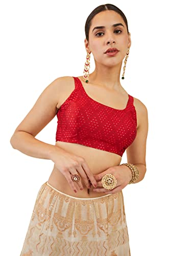 Soch Women Red Art Silk Sleeveless Blouse with Zari Woven Patterns(Red_40)