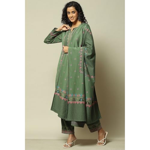 Rangriti Women Cotton Blend Straight Suit Set (WNTRWR18806AW23GRN_Green