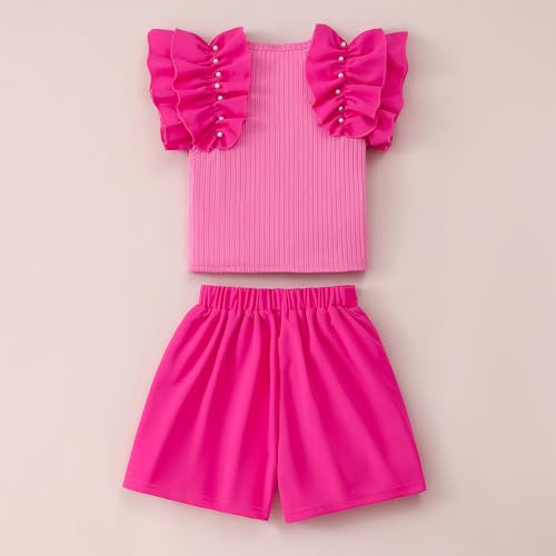 Hopscotch Girls Short Sleeves Pink 2-Pc Ruffle Ribbed Blouse & Skorts (3-4 Years)