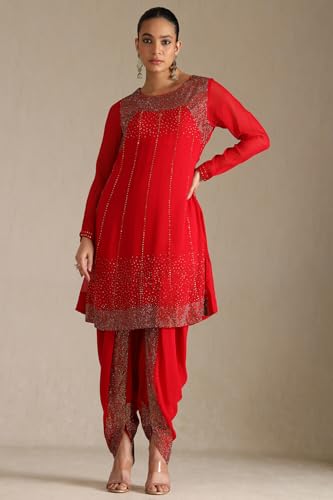 Soch Womens Red Georgette Suit Set With Stone Work