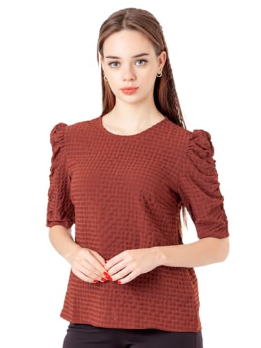 Zink London Women's Brown Textured Straight Top