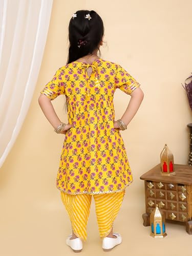superminis Baby Girls Printed Frock Style Kurti With Dhoti Style Salwar Ethnic Dress (Yellow, 4-5 Years)