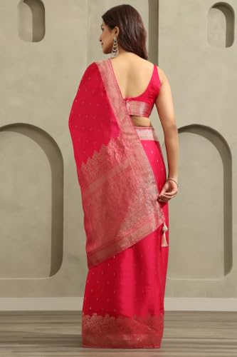 Soch Womens Fuchsia Satin Botanical Zari Woven Saree