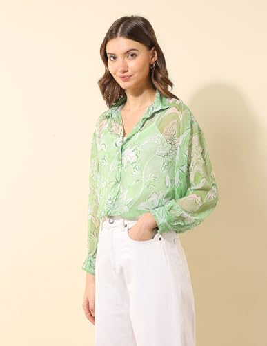 U.S. POLO ASSN. Relaxed Fit Chiffon Sheer Shirt (UWSS25SHT217_Multi-Colour_S)