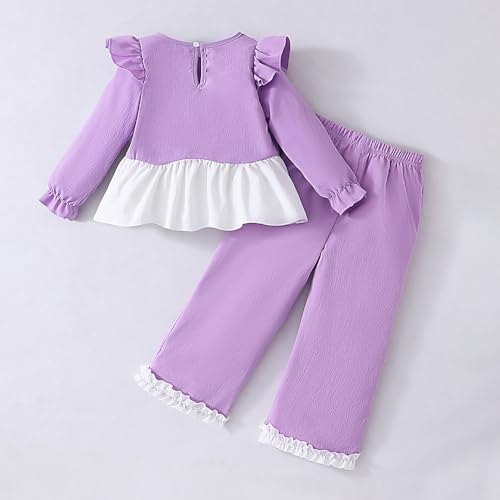 Hopscotch Girls Full Sleeves Lilac 2-Pc Floral Applique Ruffle Trim Pant Set For Age (3-4 Years)