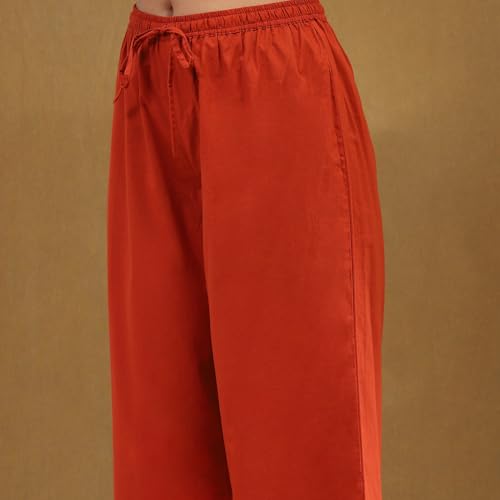 BIBA Women's Poly Viscose Slub Solid Regular Kur,Bustr,Pla (SKDTGW10130AW24RUST_Rust