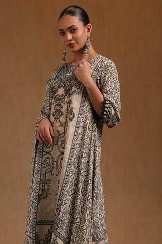 Soch Womens Cream Crepe Ethnic Motifs Salwar Suit With Stone Work