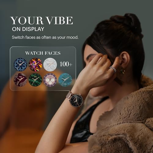 Noise Diva Araya Smartwatch for Women with AMOLED Display (850 Nits), 60 Precision-Set Crystals, Cycle Tracking, Skin Temperature, SOS with Live Location, 100+ Watch Faces - Iconic Rose Gold