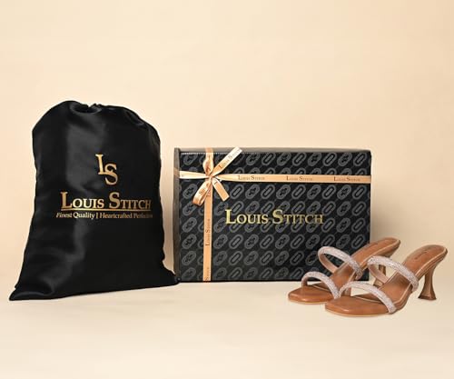 LOUIS STITCH Women's Fashion Slip-On Pointed Heel Sandals | Open Toe Tan Stylish Stiletto Heel Sandal for Ladies, Fashionable and Comfortable Sandal |LSOF-LDPH-GLDSTN | (UK-5)