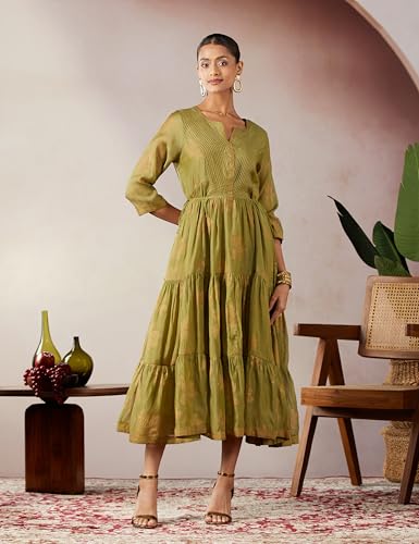 BIBA Women Printed Maxi Mix & Match (Festive 1957_Green_42, Dress)