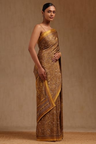 Soch Womens Mustard Crepe Paisley Print Saree