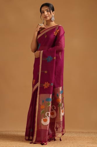 Soch Womens Wine Tissue Woven Design Saree