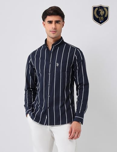 U.S.Polo Association Men's Vertical Striped 135Th Shirt (USSHT3128_Navy_39)