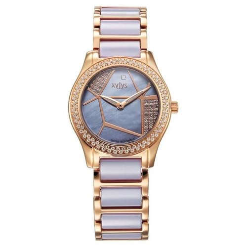 Xylys Quartz Analog Purple Dial Two Toned Steel & Ceramic Strap Watch for Women