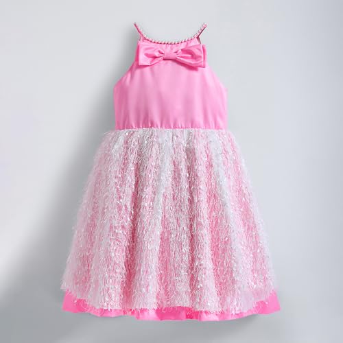 Hopscotch Girls Fringes Pearl Embellished Party Dress in Pink Color for Age (4-5 Years)
