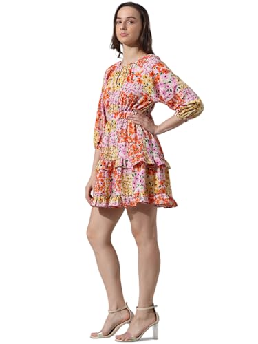 ONLY Women Printed Polyester Above Knee Multicolor Tiered Dress