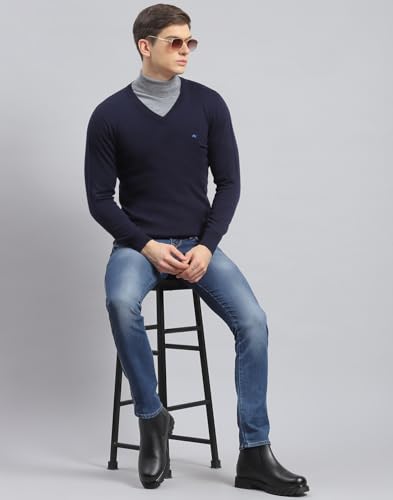 Monte Carlo Navy Solid V Neck Pullover(3XL)