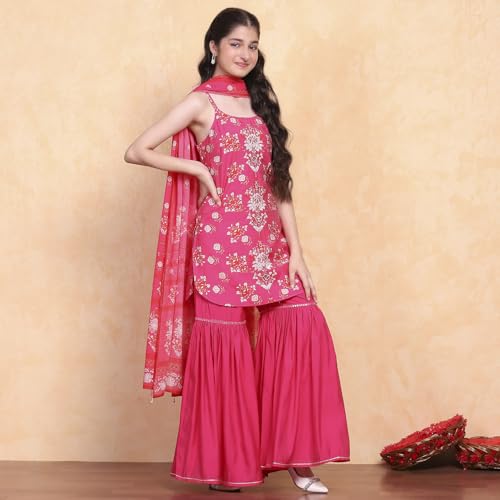 Biba Girl's Viscose Blend Kurta Set (KWSNKIS6315SS25PNK_Pink