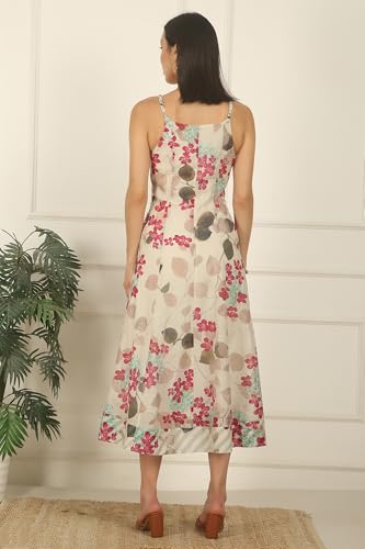 W for Woman Off-White Foral Printed Cotton Kota Flared Spaghetti Dress (Size: XS)-W12244-125266