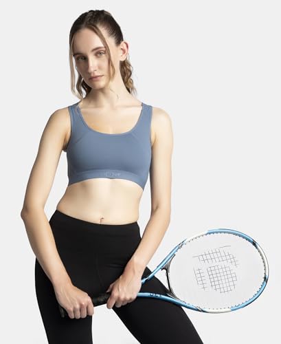 Jockey AP20 Women's Wirefree Padded Tactel Nylon Elastane Stretch Full Coverage Racerback Styling Sports Bra with StayFresh and StayDry Treatment_Frost_M