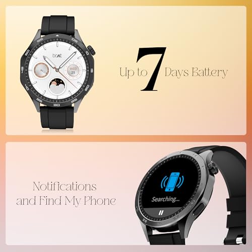 boAt Enigma Radiant Luxury Watch for Man w/1.43"(3.63 cm) AMOLED Display, AOD, Premium Metal Build, Round Dial, 200+Watch Faces, Upto 7 Days Battery Life, Fitness smartwatch for Men (Active Black)