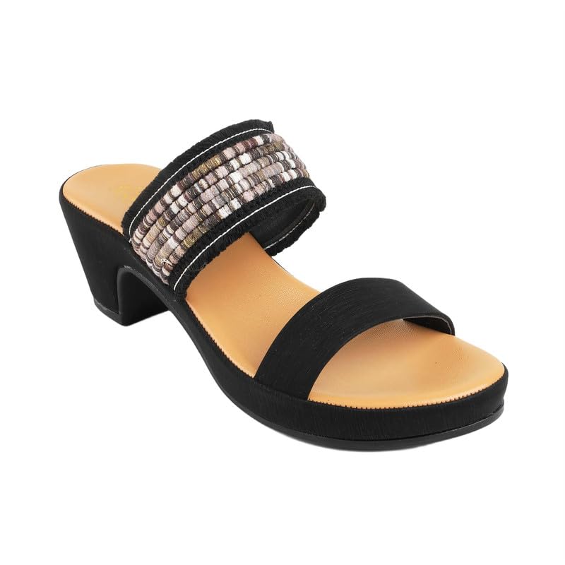 tresmode ATHN Black Women's Dress Block Heel Sandals in Size 6 UK / 39 EU