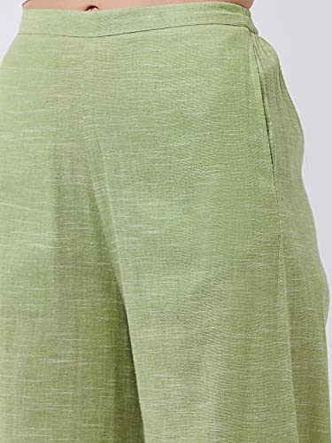 Zima Leto Women'S Solid Pastel Blazer And Pant Set | Full Sleeves Shawl Collar Cotton Solid Clothing Set - (Green, M)