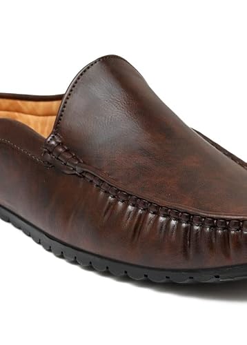Pisces Brown Synthetic Back Open Shoe for Men - 12 UK (BACKOPEN PLAIN-Brown-12)