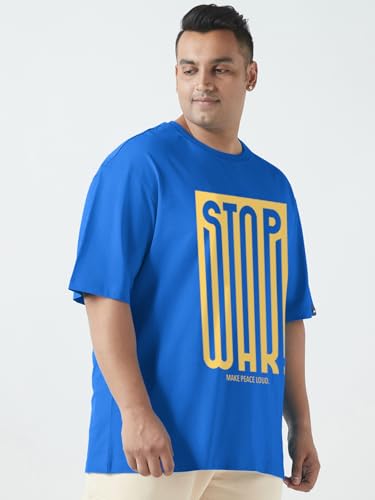 Bewakoof Plus Men's Typography Oversized Fit Half Sleeve Round Neck Cotton Plus Size T-Shirt_694226_Blue_5XL