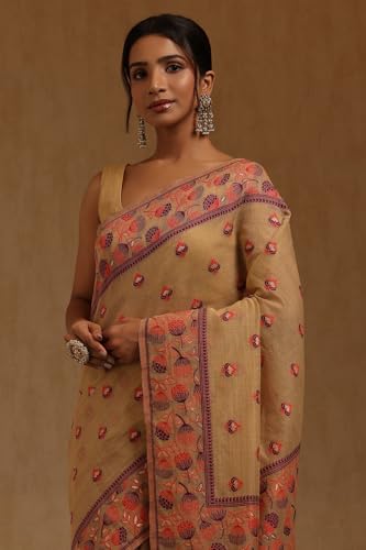 Soch Womens Beige Chanderi Woven Design Saree