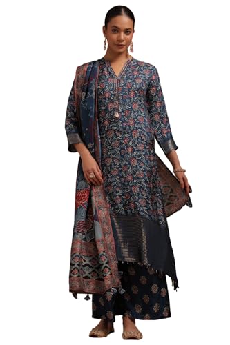 Soch Women's Dola Silk Salwar Suit Set (EWA5CD22087_Blue