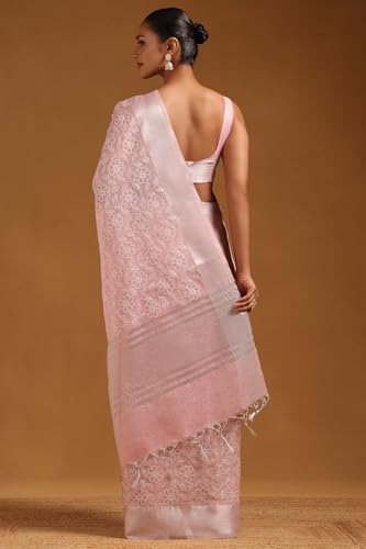 Soch Womens Pink Kota Floral Embroidered Saree